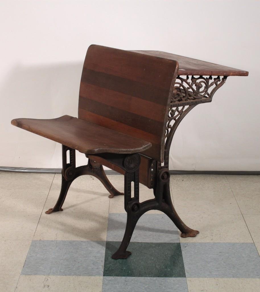 Vintage Cast Iron and Wood School Desk (1 of 9)
