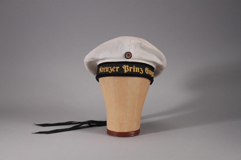 WWII German Kriegsmarine Summer Cap: WWII German Kriegsmarine Summer Cap with original vintage rosette, shows age and wear.
