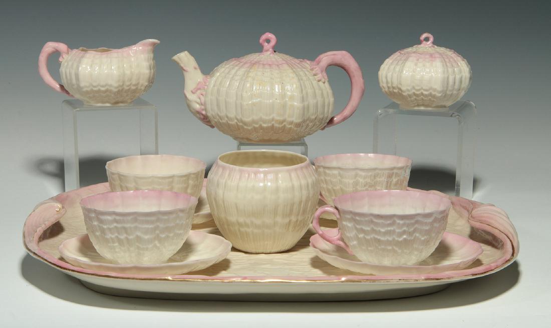 AN IRISH BELLEEK 'TRIDACNA' 1st BLACK MARK TEA SET