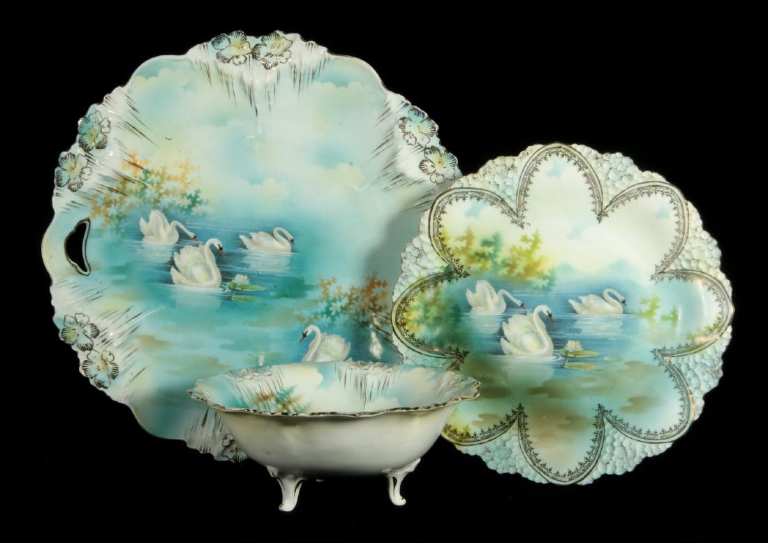 THREE PIECES RS PRUSSIA 'FOUR SWANS' PORCELAIN (1 of 10)