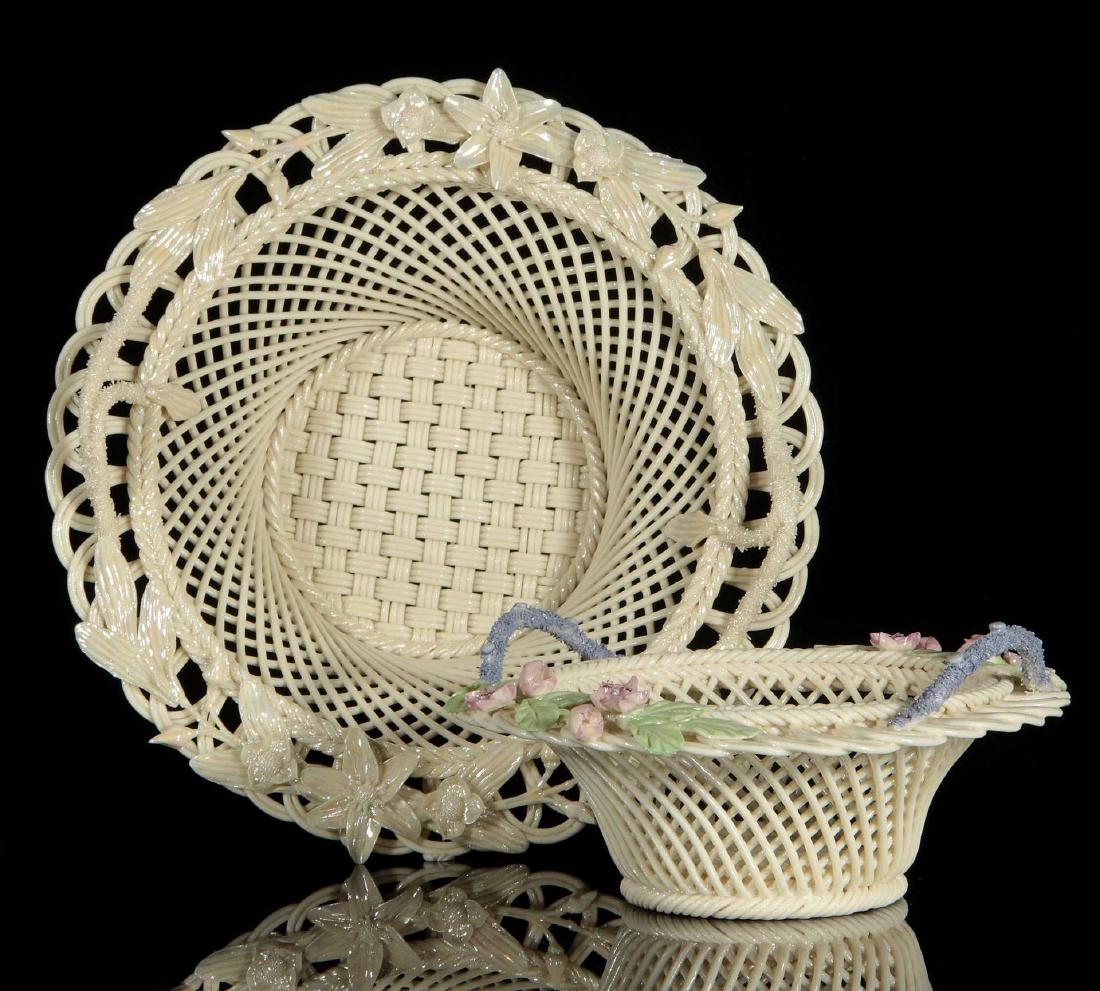 TWO IRISH BELLEEK THREE STRAND BASKETS (1 of 10)