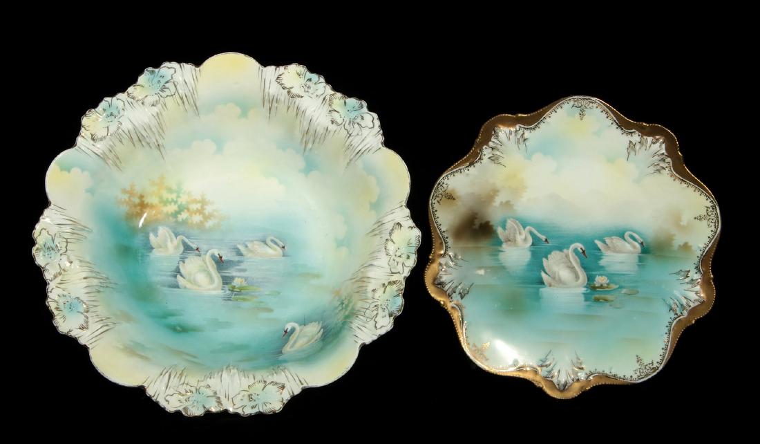 TWO PIECES OF RS PRUSSIA 'FOUR SWANS' PORCELAIN (1 of 10)