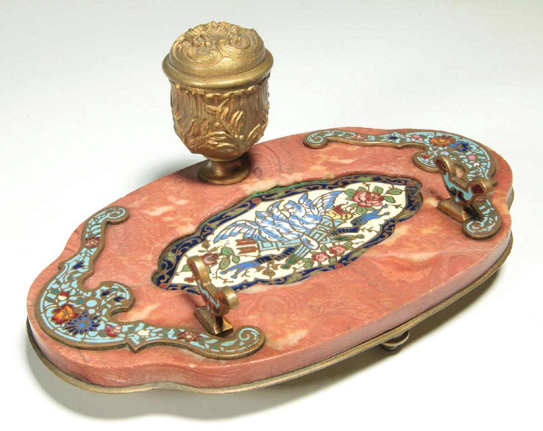 A CHAMPLEVE AND RED JASPER INK STAND (1 of 8)