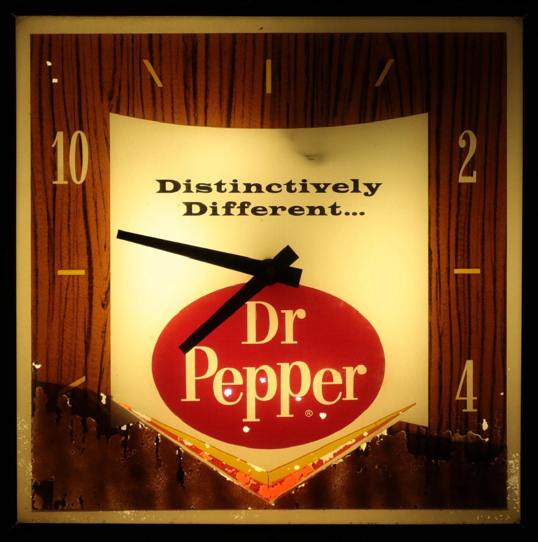 A VINTAGE LIGHTED DR. PEPPER ADVERTISING CLOCK: Measures 15.5 inches. We happily provide seamless in-house packing and shipping services on nearly everything we sell.