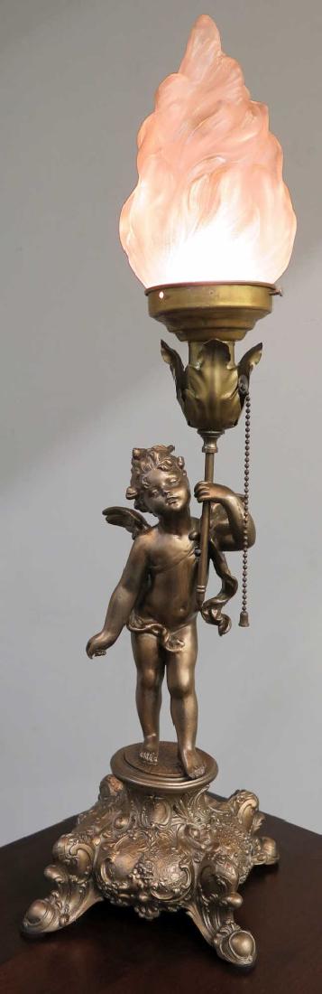 A CUPID FIGURAL BOUDOIR LAMP WITH TORCH SHADE (1 of 7)