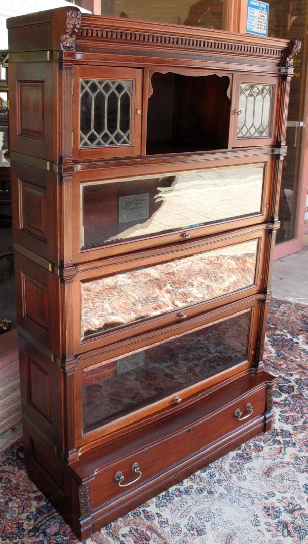 A RARE STACK BOOKCASE WITH CUBBY BETWEEN LEADED GLASS (1 of 12)