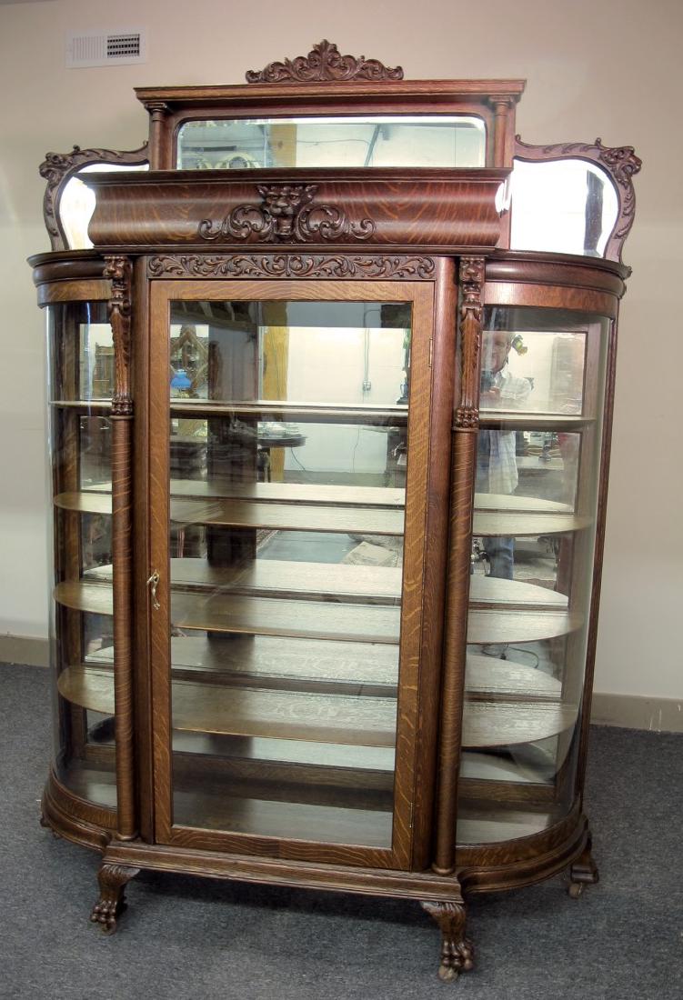 OAK CURVED GLASS TRIPLE MIRROR GRIFFIN CHINA CABINET (1 of 10)