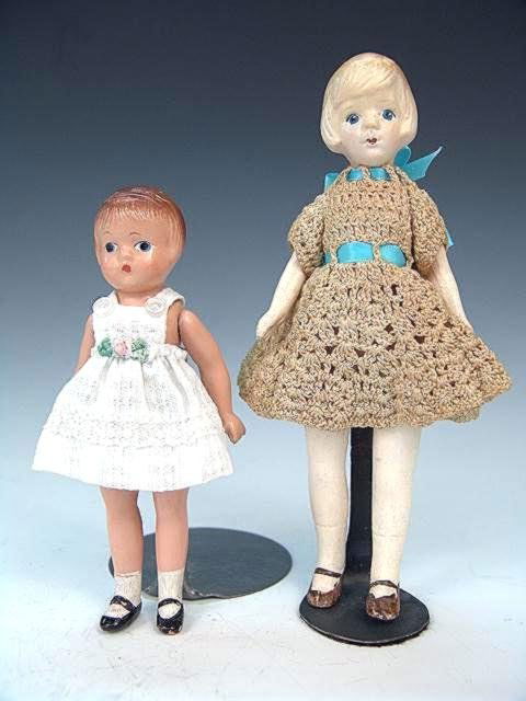 2 COMPOSITION DOLLS INCL. 1930 EFFANBEE WEE PATSY: Wee Patsy measures 5 inches and is in bright clean original paint, nice condition. The taller 7 inch doll is also old paint. And good condition.