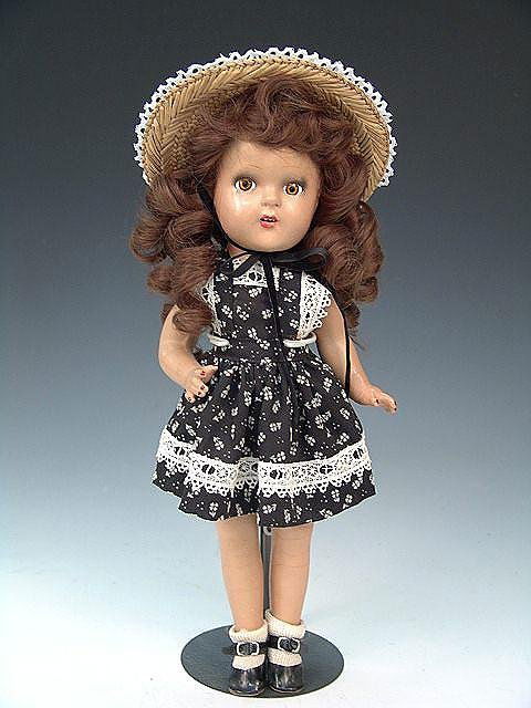 1940'S COMPOSITION EFFANBEE CHARACTER, 14": Good original paint crazed overall. Good sleep eyes, bright painted details including fingernails. Unmarked