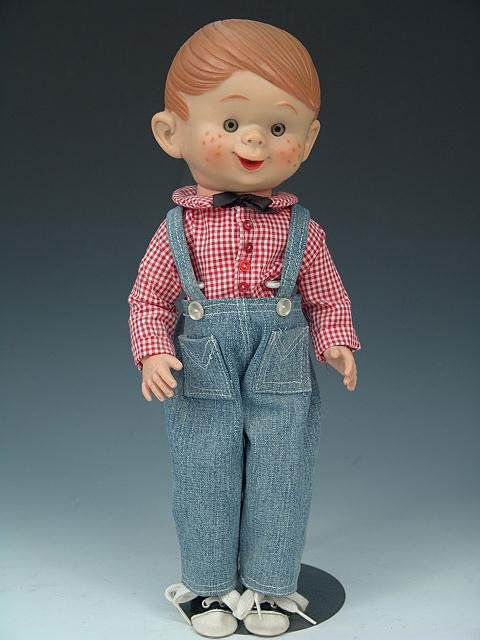 TWO VINYL DOLLS INCL. DENNIS THE MENACE: 16" looks to be all original in good condition from 1955. Dennis the Menace measures 11 inches tall.