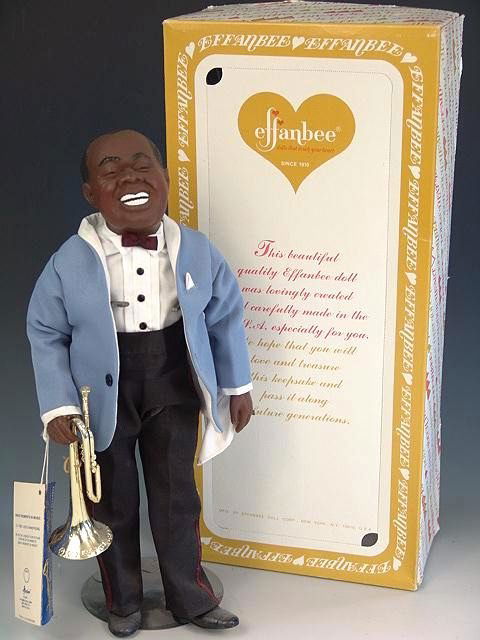 EFFANBEE LOUIS ARMSTRONG DOLL IN ORIG BOX: Like new condition complete with original tag and trumpet. Good box but show moderate wear. Measures 15.5 inches high.