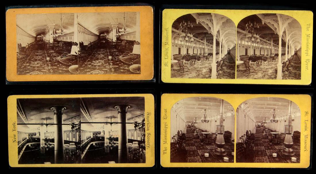 TEN STEREOVIEWS OF STEAMSHIP INTERIORS: Three are published by Anthony's two are the 'Drew' and one the 'Dean Richmond'; Two are City Series A one is of the 'Commonwealth' the other the 'Great Republic'; Another view also of the 'Great Repu
