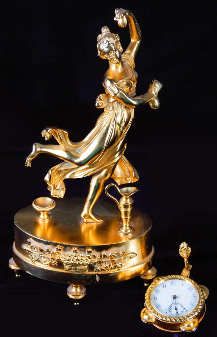 AN EARLY 20TH C. GILDED BRONZE STATUE CLOCK, AS IS (1 of 9)