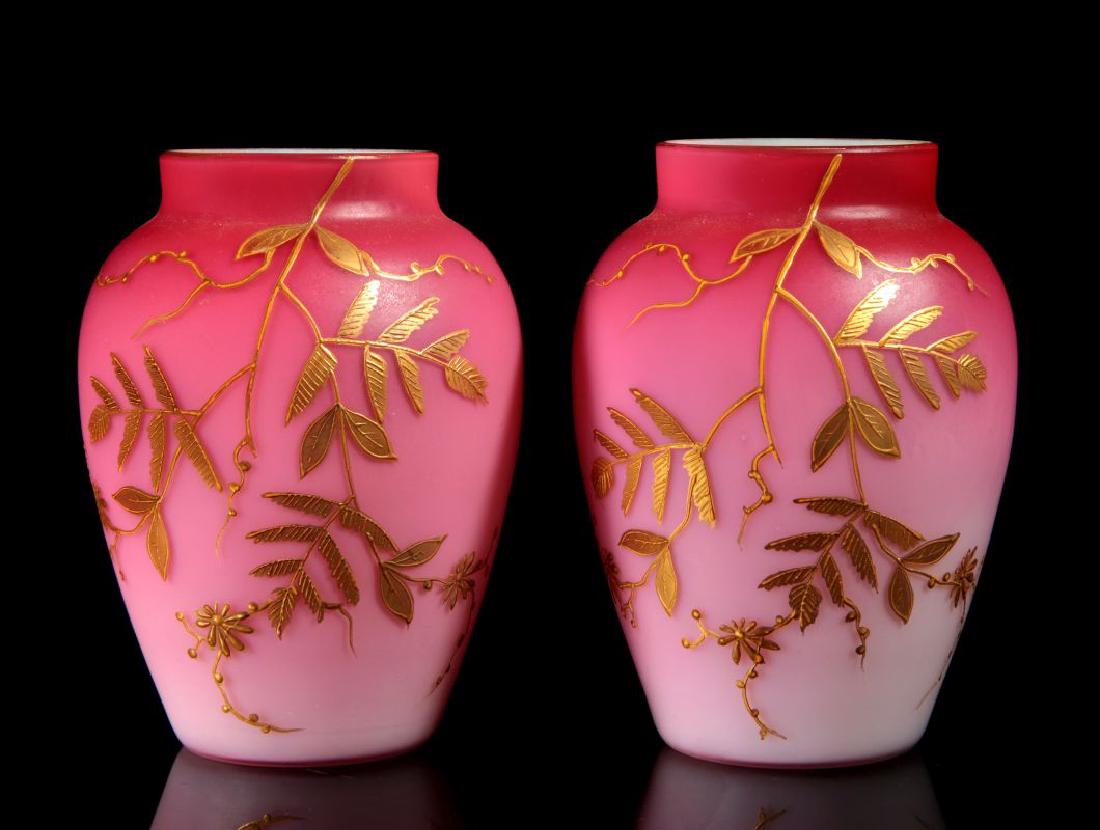 A PAIR DECORATED PEACHBLOW VASES WITH ENAMEL (1 of 9)