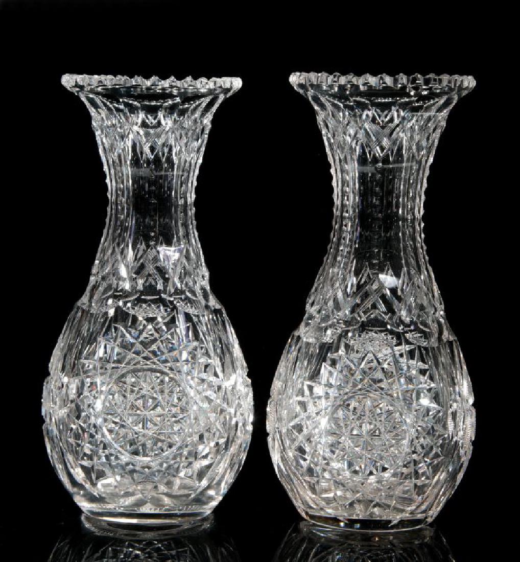 A PAIR OF CUT CRYSTAL VASES (1 of 9)