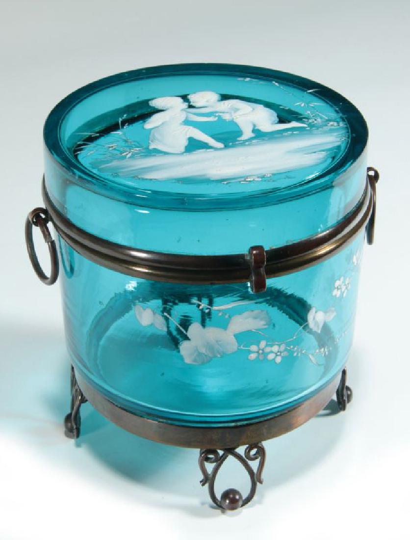 A BLUE RING BOX WITH MARY GREGORY-TYPE DECORATION (1 of 8)