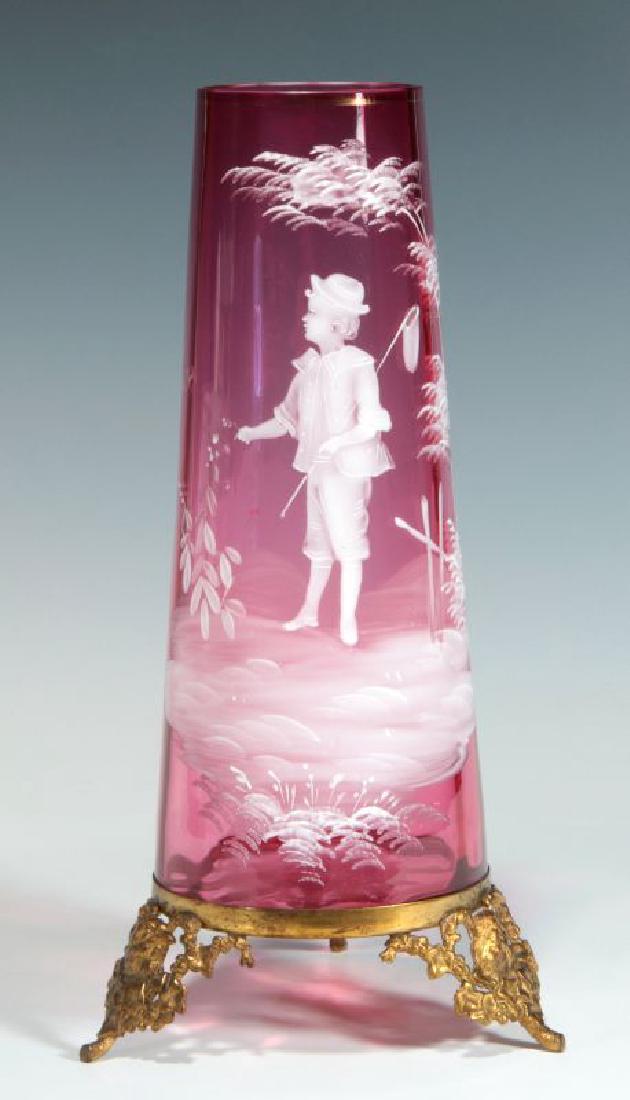 MARY GREGORY-TYPE CRANBERRY VASE ON ORMOLU FOOT (1 of 10)