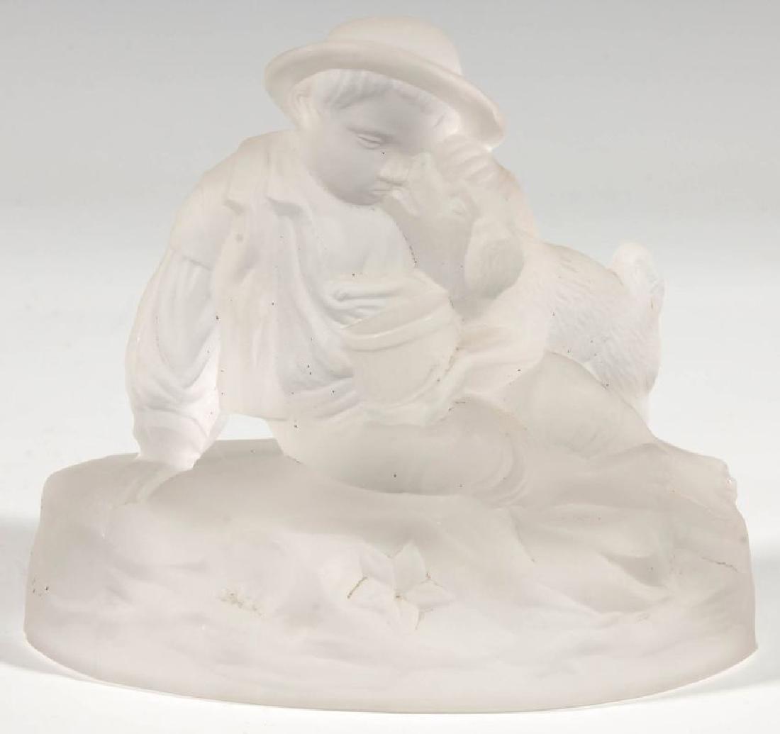 A GILLINDER BOY AND DOG FROSTED GLASS PAPERWEIGHT (1 of 9)