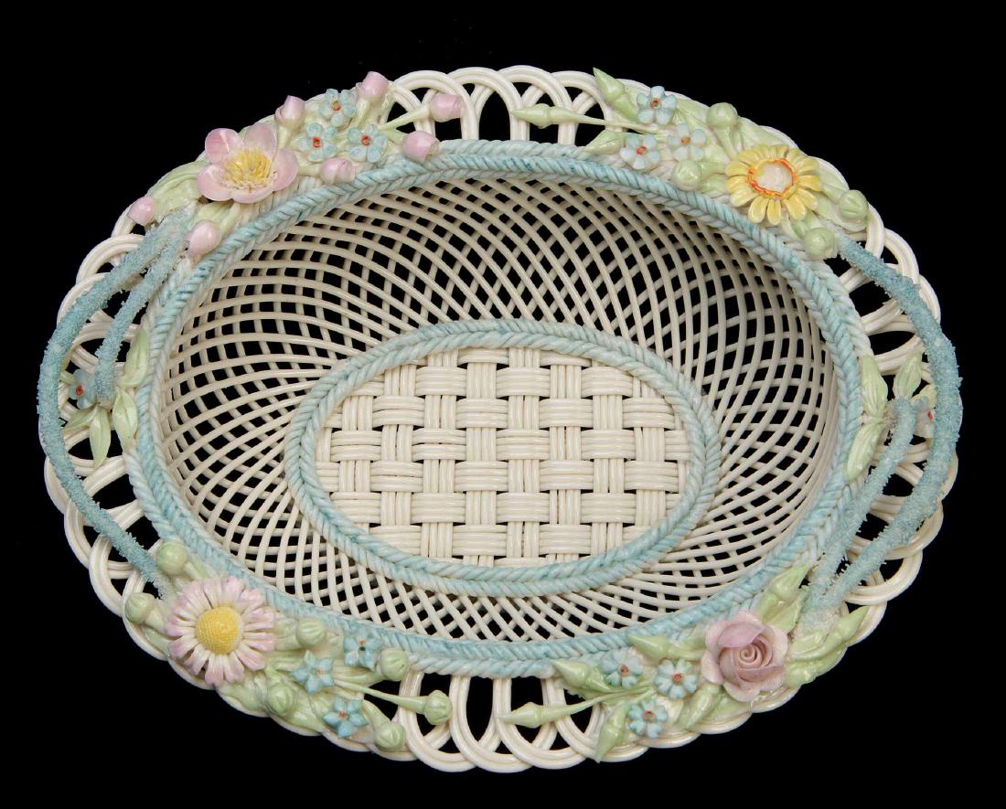 TWO IRISH BELLEEK FOUR STRAND BASKETS (1 of 10)