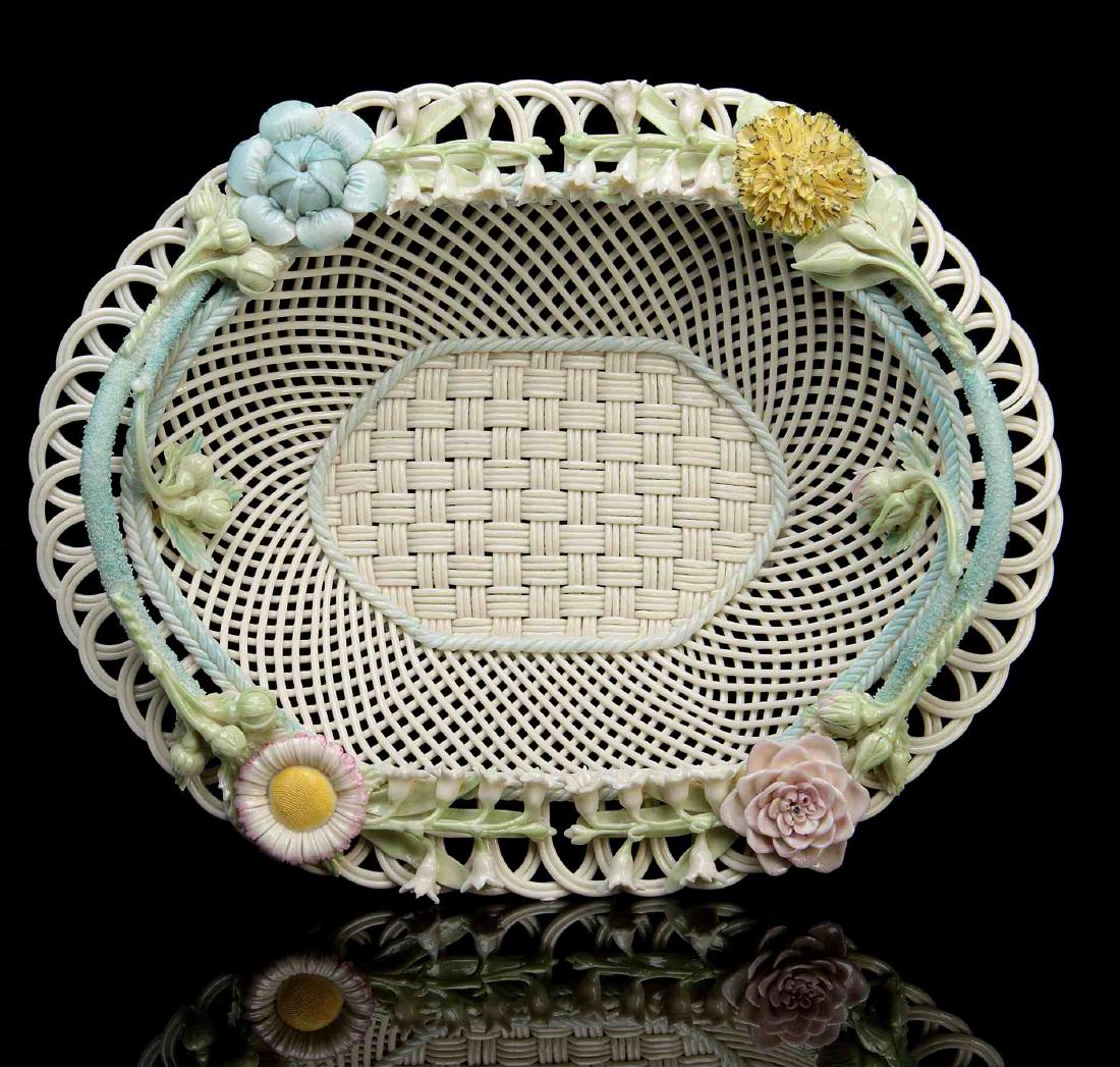 AN IRISH BELLEEK FOUR STRAND OVAL BASKET (1 of 10)