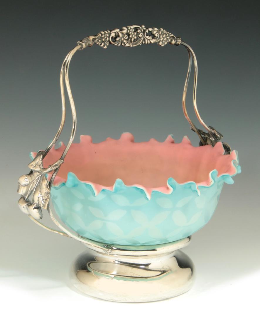 AN UNUSUAL 19TH C. MOTHER-OF-PEARL GLASS BRIDE'S BASKET (1 of 11)