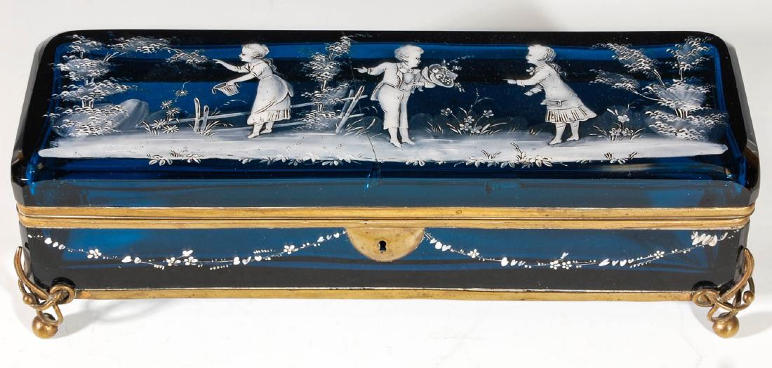 A 12-INCH MARY GREGORY-TYPE GLOVE BOX, AS FOUND (1 of 11)