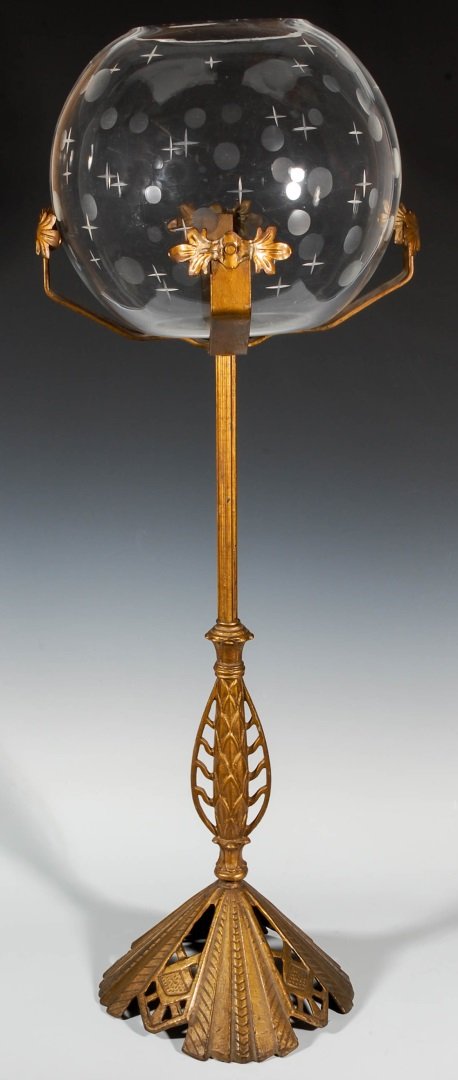 A CIRCA 1930 GLASS FISHBOWL ON CAST IRON STAND (1 of 10)