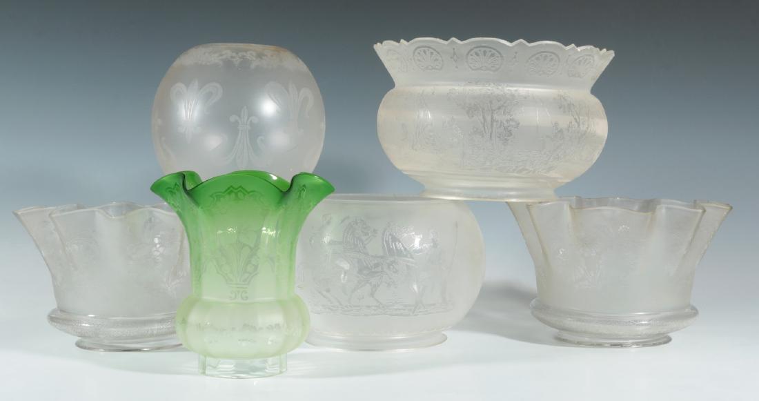 SIX 19TH CENTURY ETCHED GLASS GAS FIXTURE SHADES (1 of 8)