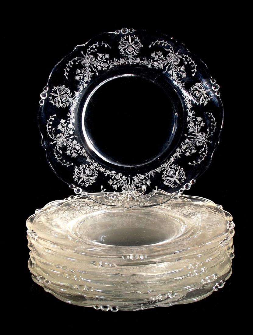 EIGHT HEISEY GLASS ORCHID PATTERN SALAD PLATES (1 of 9)