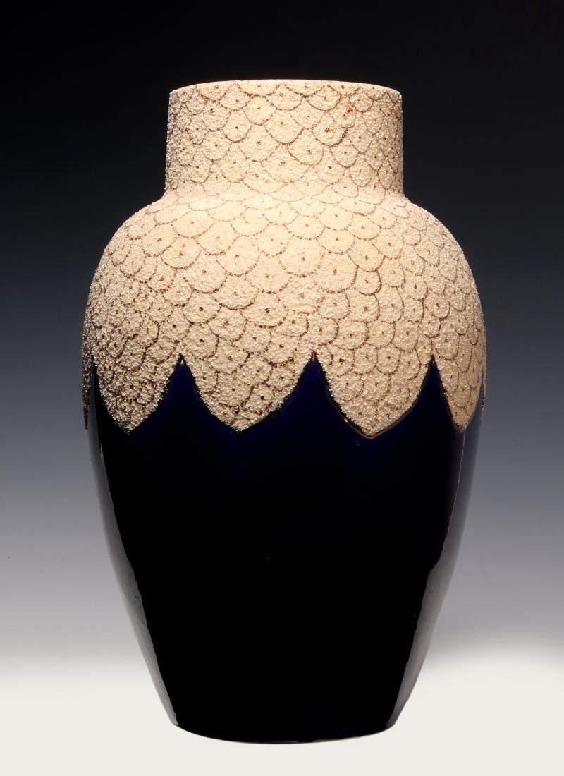 A 19TH C. FRENCH SAND MAJOLICA AND COBALT VASE (1 of 10)