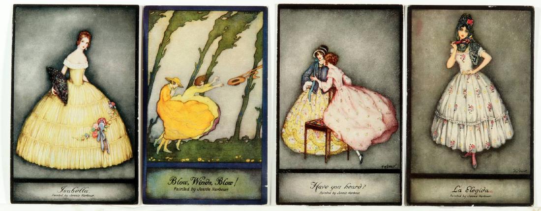 EIGHTEEN JENNIE HARBOUR POSTCARDS: All different, and published by Raphael Tuck & Sons. Nine have the texture of an oil paint, the others are smooth. Measure approximately 5.5 x 3.5 inches. We happily provide seamless in-house packing 