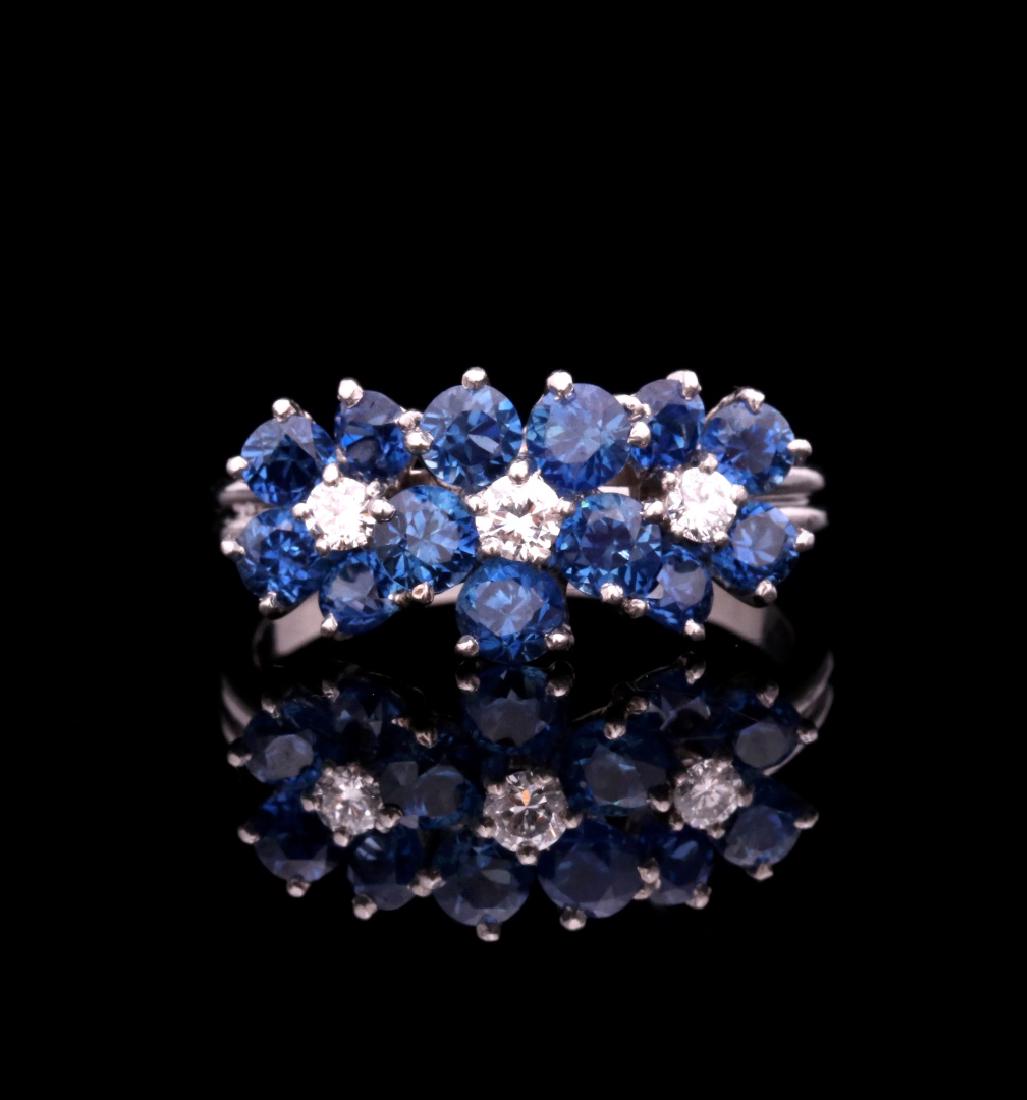 A DIAMOND AND PLATINUM FASHION RING WITH BLUE GEMS (1 of 8)