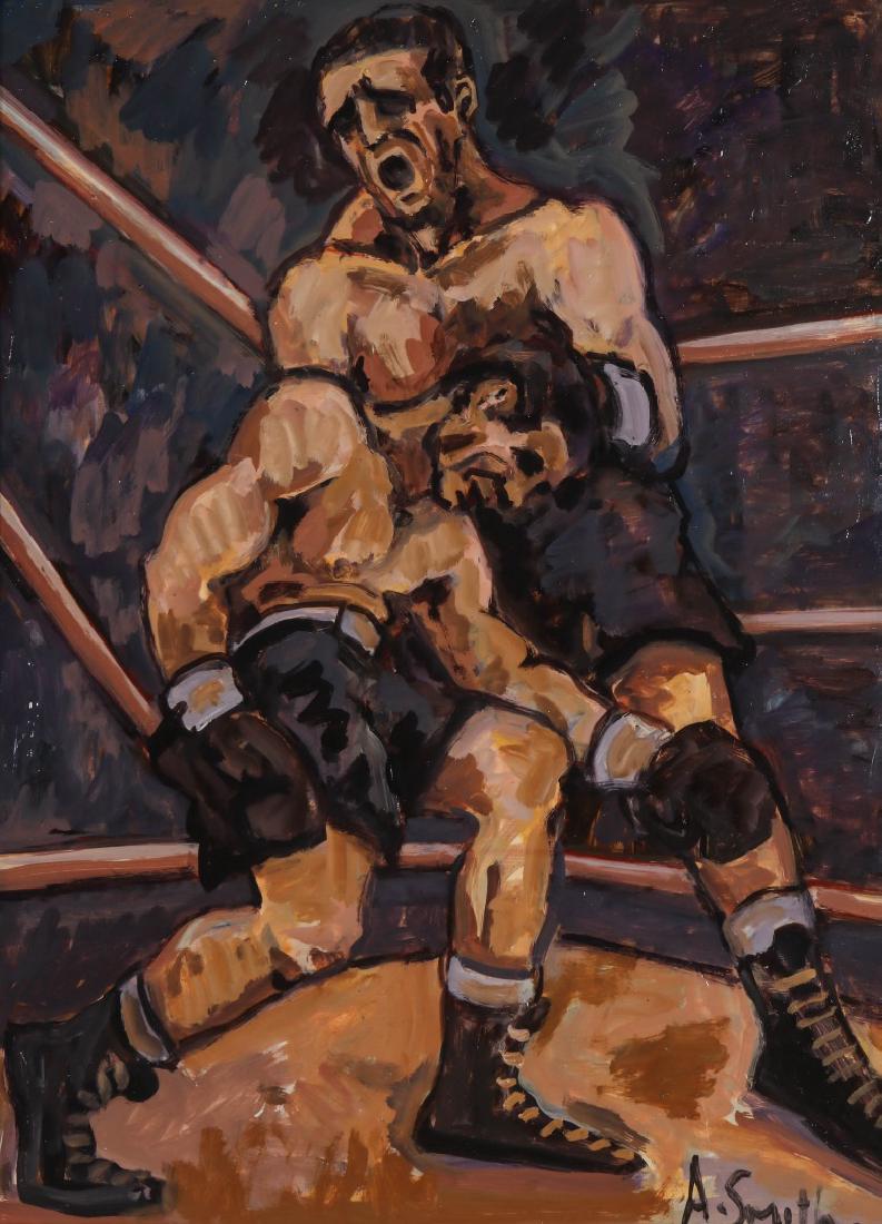 A. SMITH (20TH C.) OIL ON ARTIST'S BOARD BOXING SCENE (1 of 8)