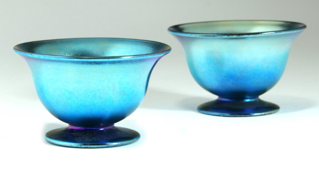A PAIR STEUBEN BLUE AURENE FOOTED SALT CELLARS (1 of 6)