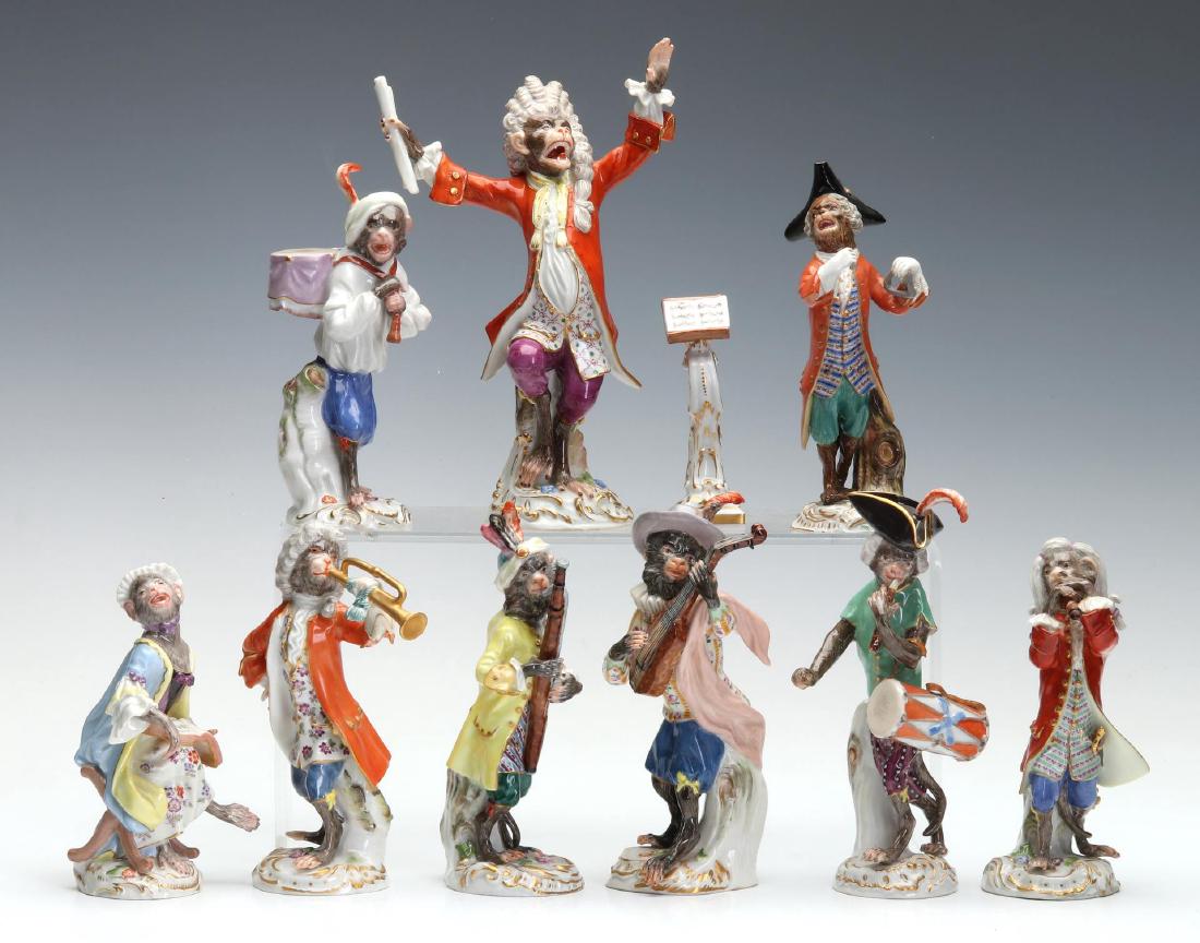 A FINE MEISSEN 10 PIECE MONKEY BAND AFTER KAENDLER (1 of 9)