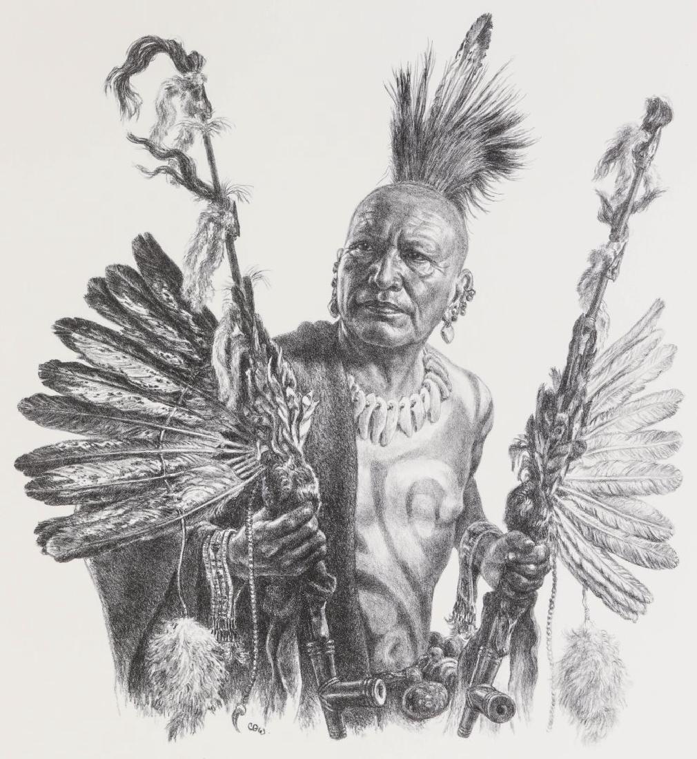 CHARLES BANKS WILSON (1918-2013) PENCIL SIGNED: Charles Banks Wilson (1918 - 2013 Oklahoma) 'The Quapaw - 1700 (Arkansas)' Lithograph Edition 150 lower left, signed lower right Dated 87 Signed, numbered, titled and dated in pencil Image size 13 x 1