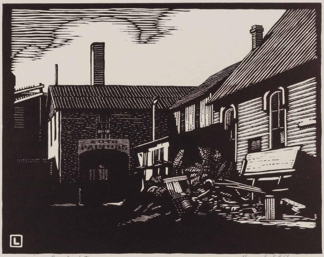 HERSCHEL C LOGAN (1901-1987) PENCIL SIGNED WOODBLOCK: Herschel C Logan (1901 - 1987 Missouri/Kansas) 'Morning Sunlight' lower right, signed lower right, block size 5.5 x 7, sheet size 7.25 x 8.75 inches, no frame. We happily provide seamless in-house pac