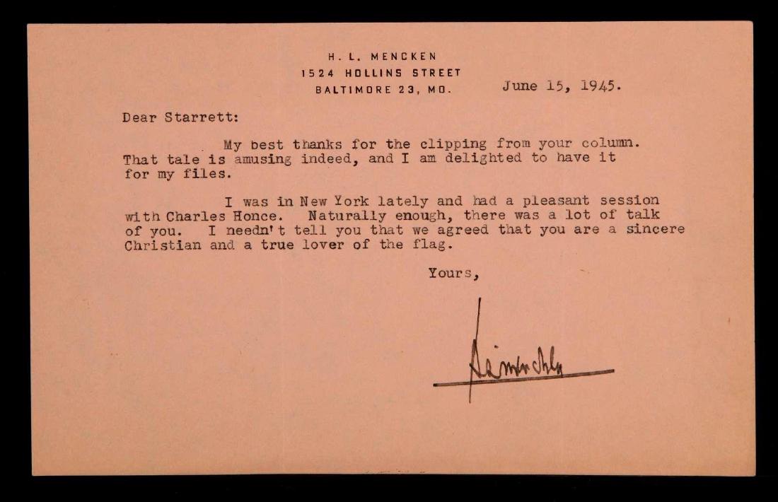 LETTER SIGNED BY H.L. MENCKEN (1 of 3)