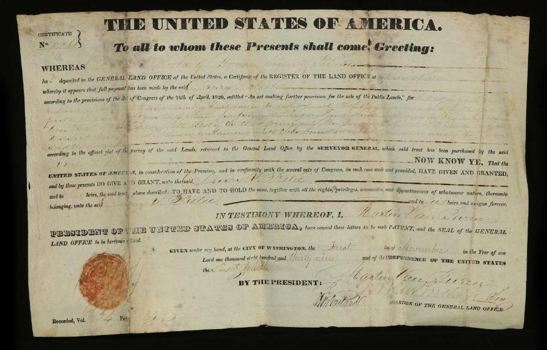 AN 1839 LAND GRANT BY MARTIN VAN BUREN (1 of 6)