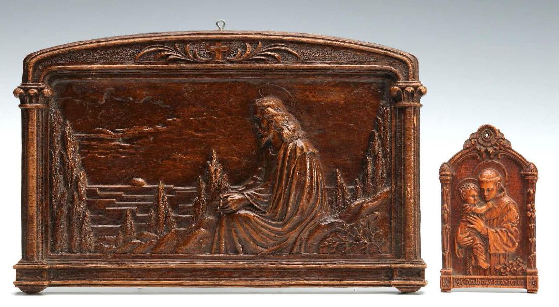TWO SYROCO WOOD BAS RELIEF RELIGIOUS PLAQUES (1 of 10)