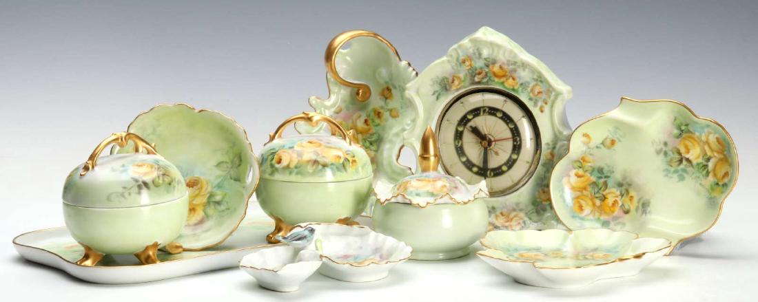 A COLLECTION OF VINTAGE HAND PAINTED YELLOW ROSE CHINA: Clock measures 6.5 x 6.5 x 2.5 inches. We happily provide seamless in-house packing and shipping services on nearly everything we sell.