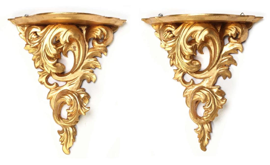A PAIR VENETIAN CARVED WOOD WALL SHELVES (1 of 7)