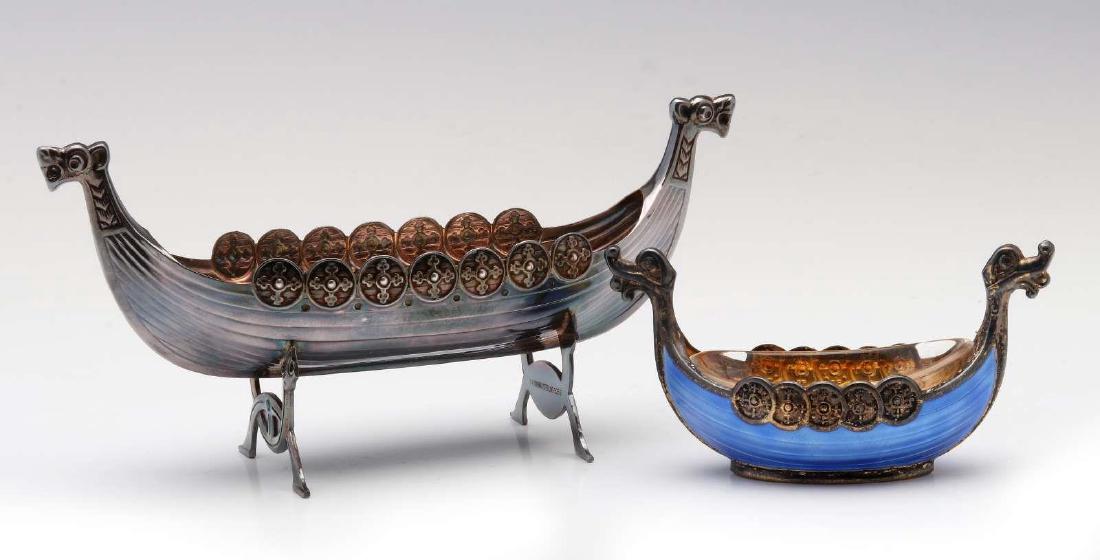 TWO DANISH STERLING SILVER VIKING LONG BOAT MODELS (1 of 9)