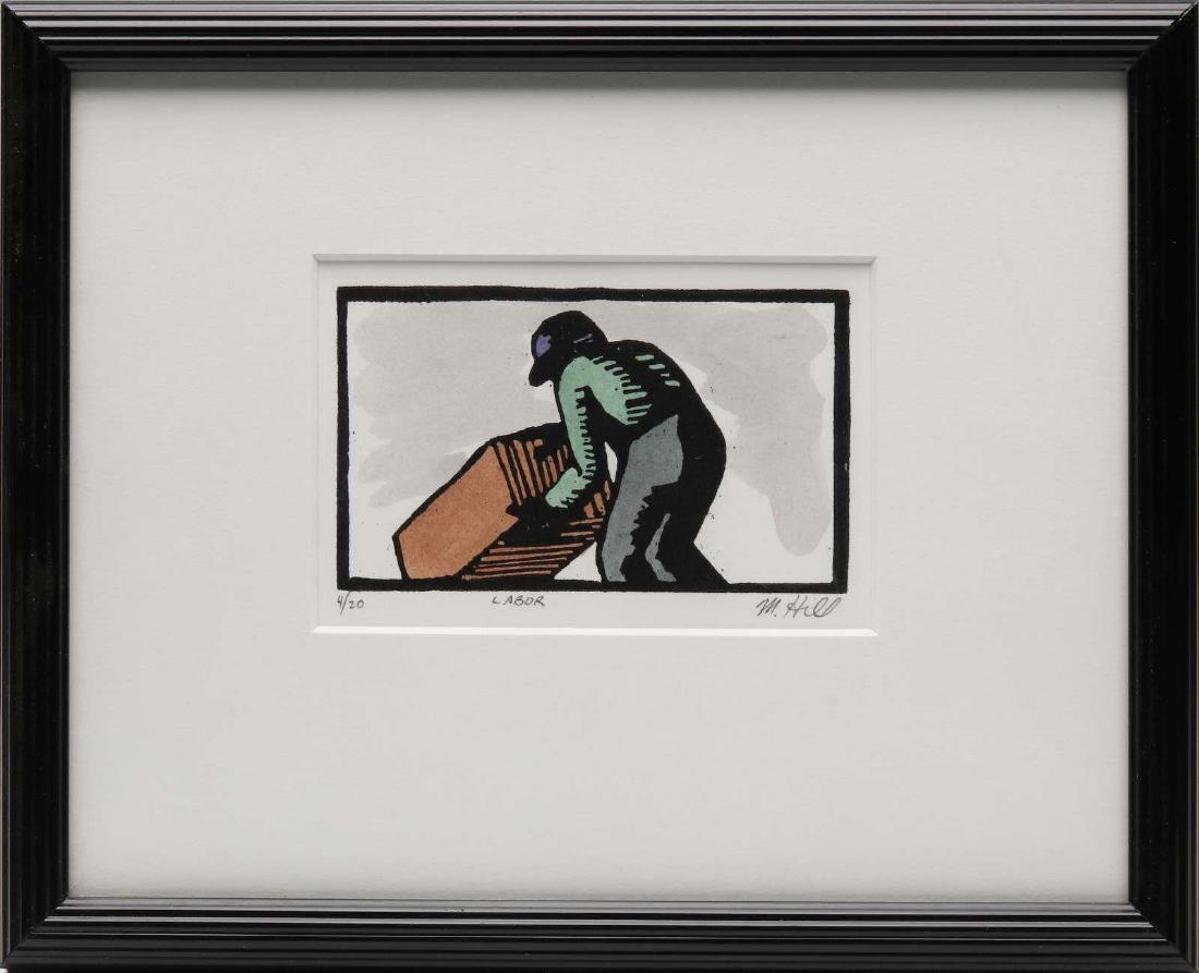 THREE MARVIN HILL PENCIL SIGNED BLOCK PRINTS (1 of 9)