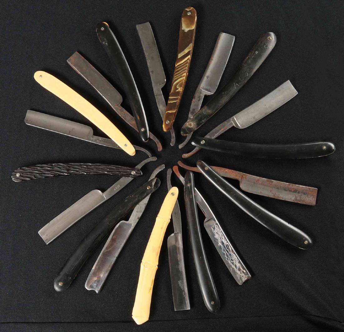 LOT OF TEN STRAIGHT RAZORS: Includes blades marked Wade & Butcher, Cosmo, Bigelow's, etc. Variety of handles. Average 6 inches closed. We happily provide seamless in-house packing and shipping services on nearly everything we se