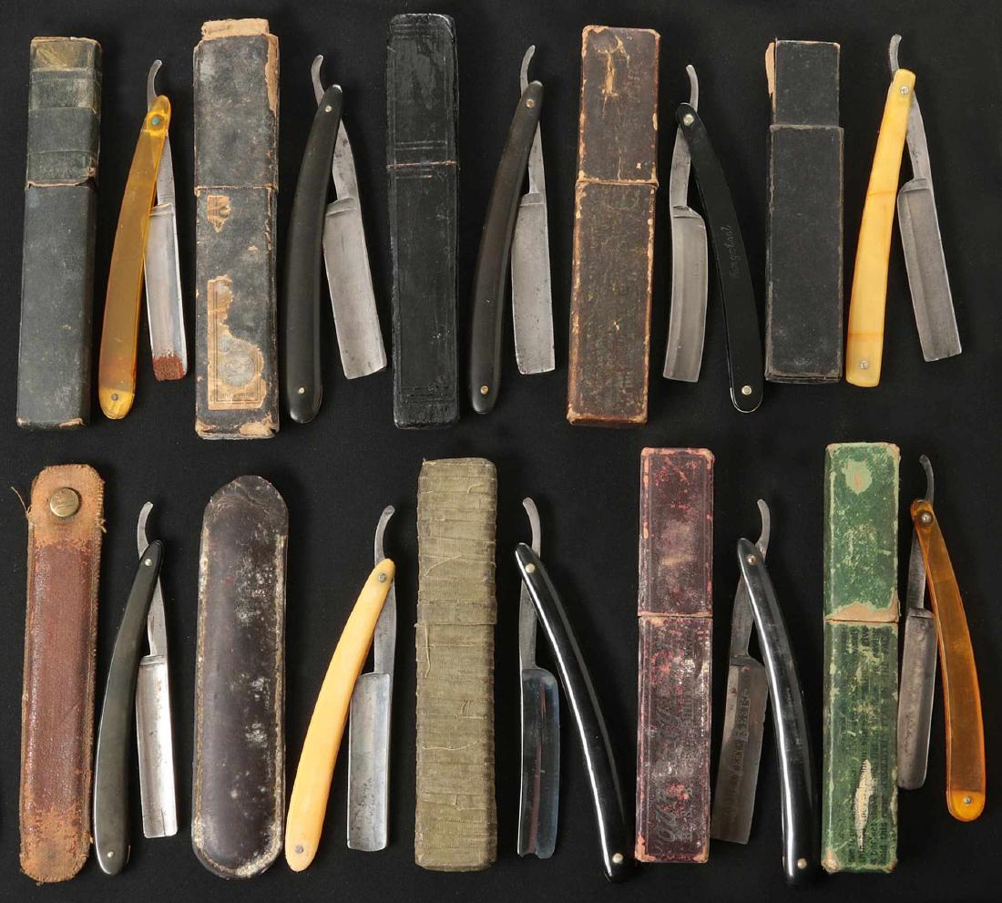 LOT OF TEN STRAIGHT RAZORS WITH BOXES (1 of 10)