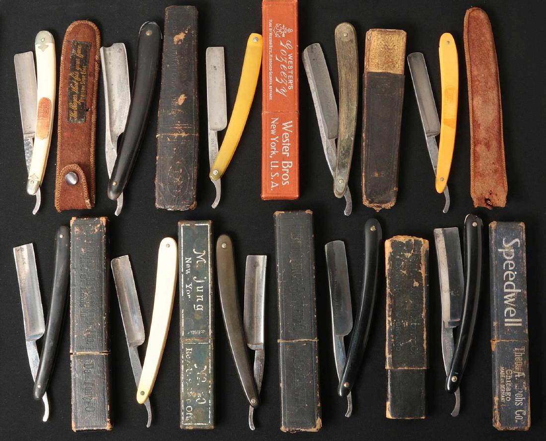 LOT OF TEN STRAIGHT RAZORS WITH BOXES (1 of 10)