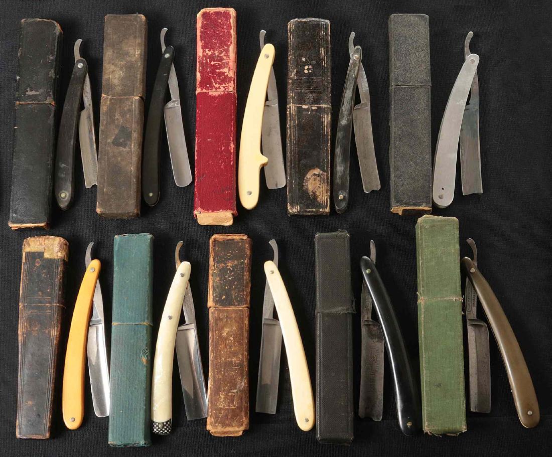 LOT OF TEN STRAIGHT RAZORS WITH BOXES (1 of 10)