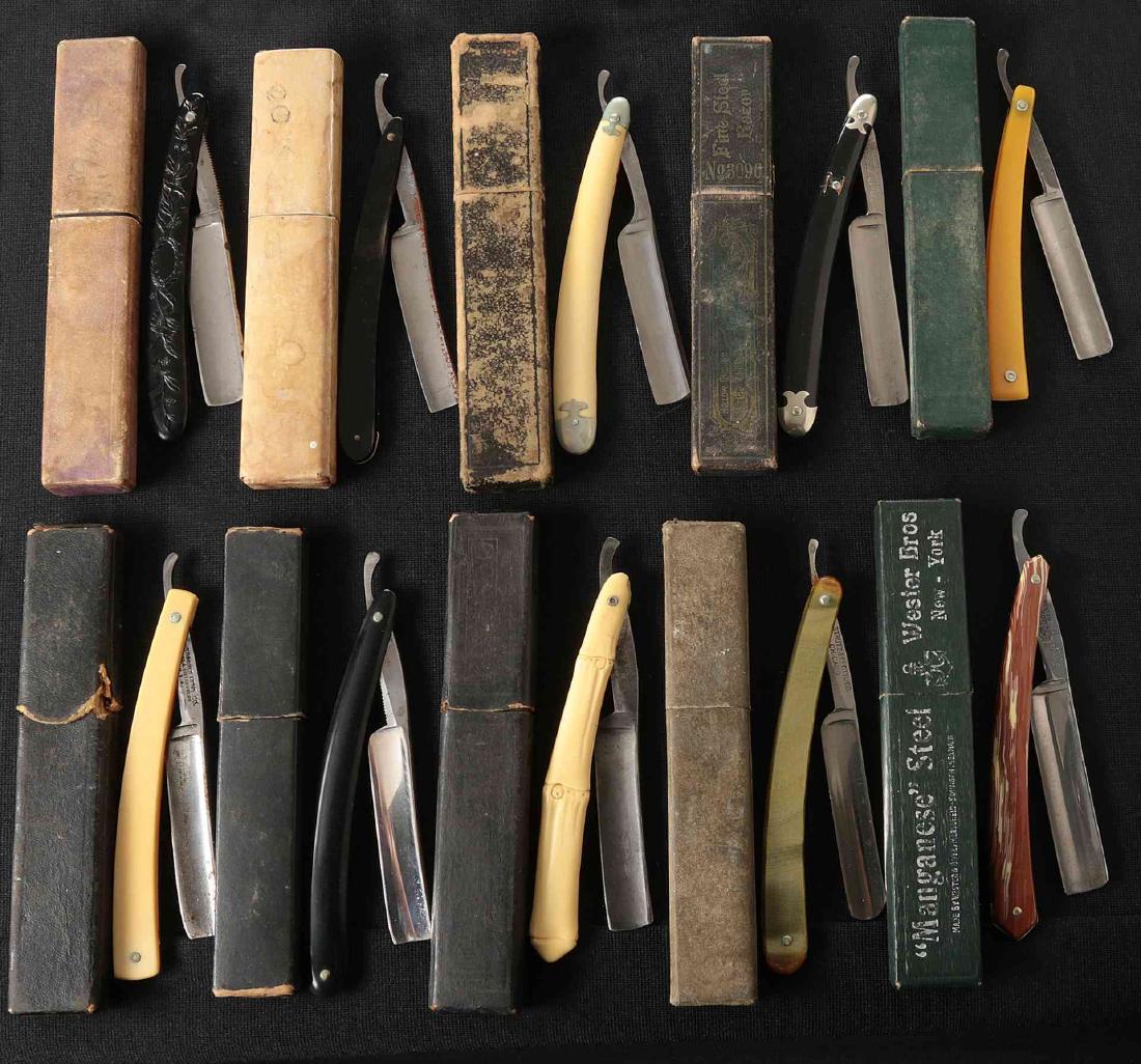 LOT OF TEN STRAIGHT RAZORS WITH BOXES (1 of 10)
