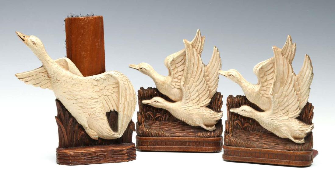 SYROCO WOOD BOOKENDS AND BRUSH HOLDER WITH GEESE (1 of 4)